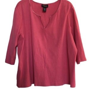 AVENUE Top Ribbed Knit V Neck Salmon Colored 3/4 Sleeve Women’s Plus Size 22/24